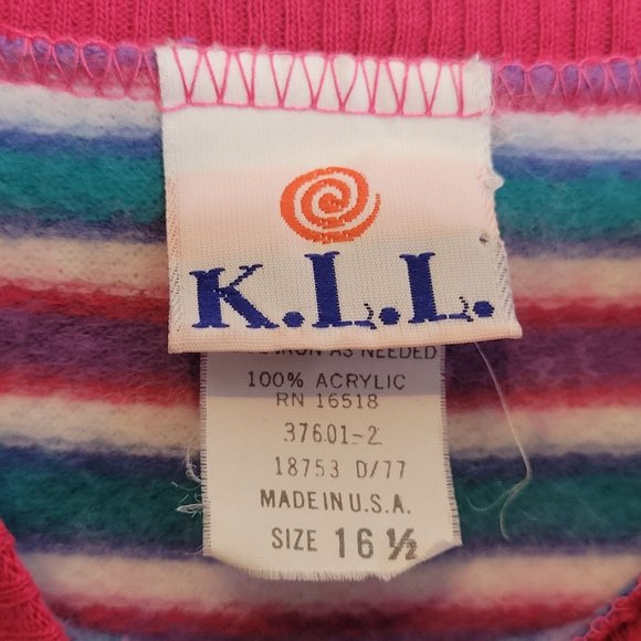 Vintage Girls Dress KLL Pink Purple Stripe Acrylic Pullover Drop Waist Size 16.5 - Picture 4 of 7